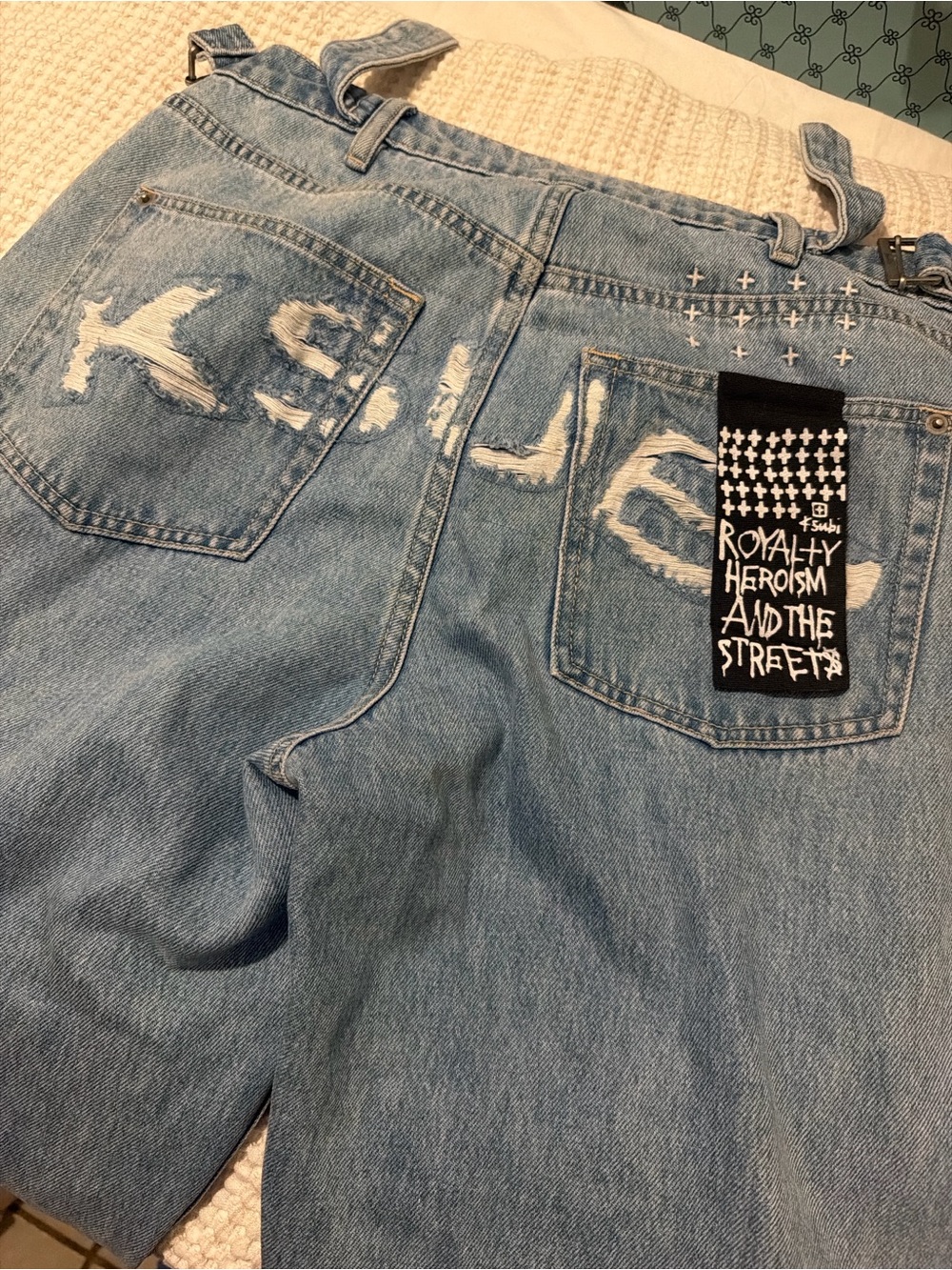 Ksubi Light Blue Distressed Relaxed Jeans with Graphic Patch